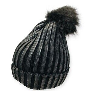 Britt's Knits Metallic Glacier Pom Hat Black Metallic Pompom Beanie